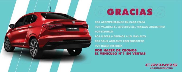 Fiat Cronos, producido en Argentina, pasó a ser el vehículo más vendido en el país